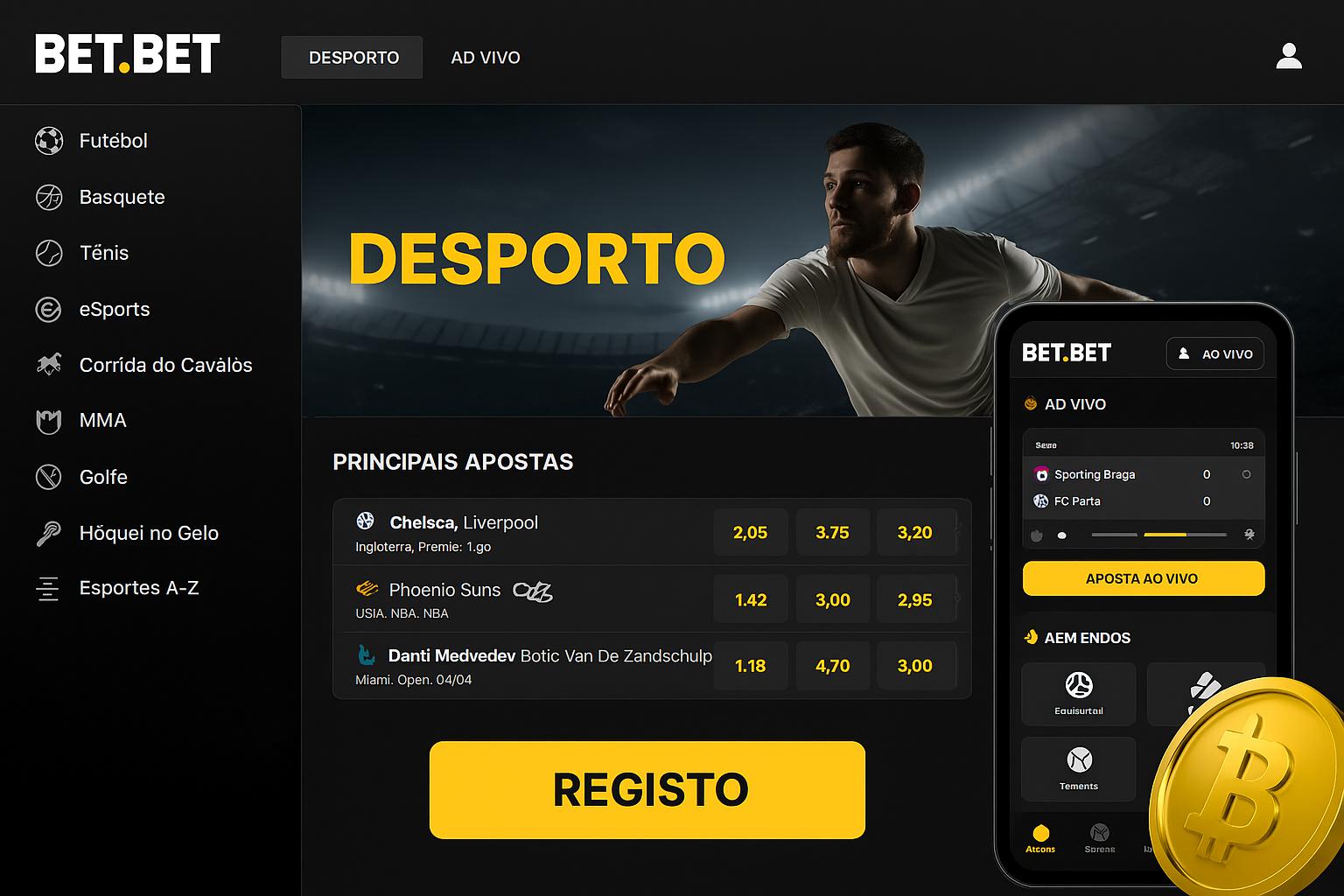Aposte em apostas esportivas no cassino online BET.BET