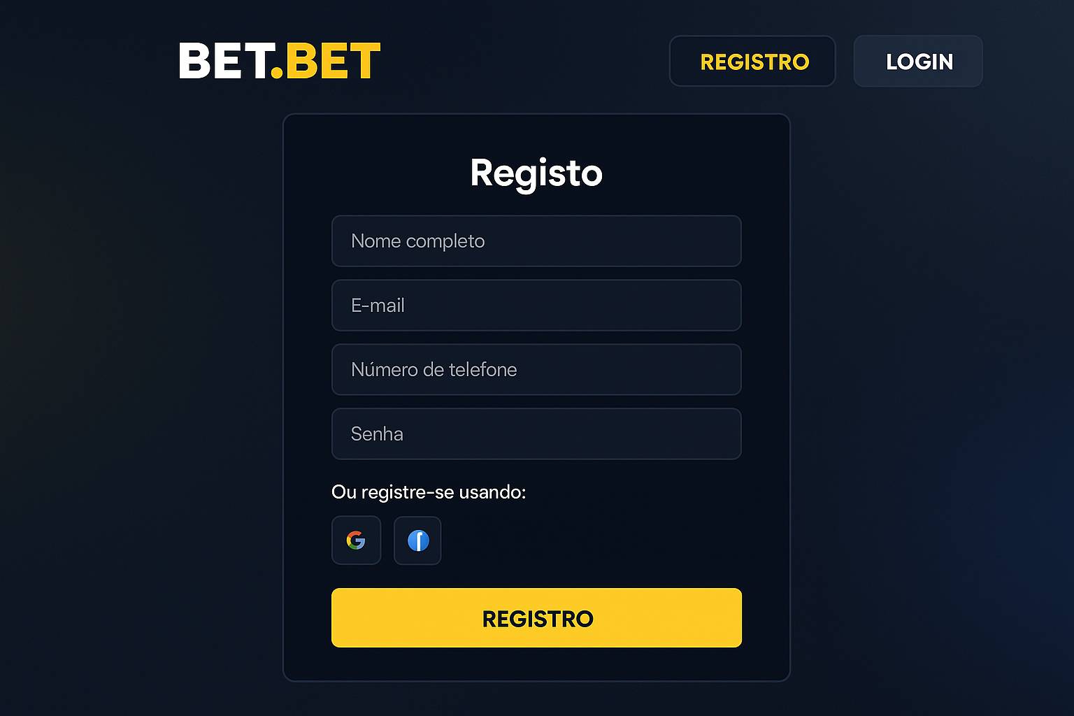 Não Perca tempo, o rRgistro na site BET.BET